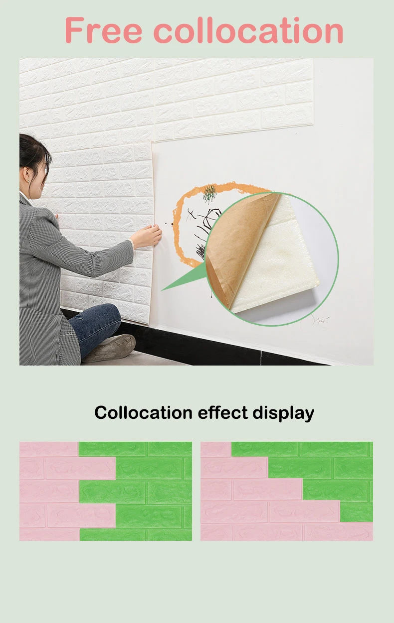 3D Brick Wall Stickers – Waterproof & Self-Adhesive Foam Wallpaper for Home Decoration (70cm Width)