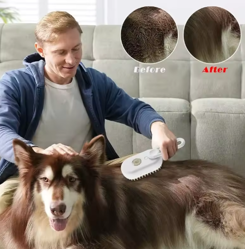 3-in-1 Steam Pet Brush – Groom, De-Shed & Massage