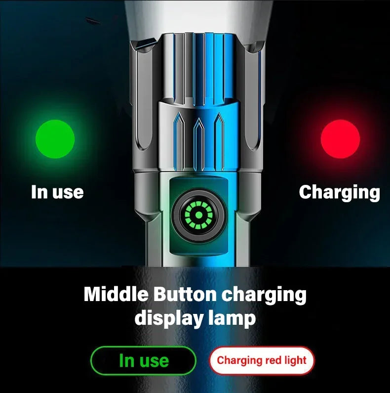 Tactical LED Flashlight 2000LM USB Zoom for Camping and Emergency