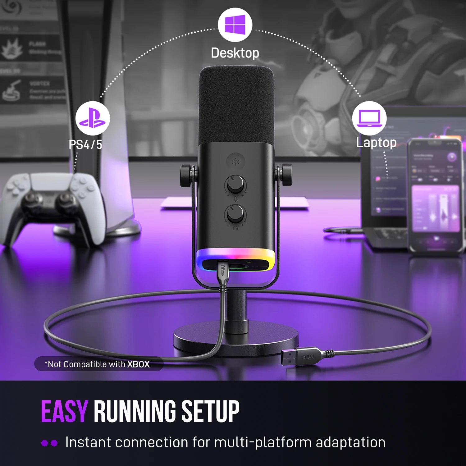 FIFINE AmpliGame-AM8 USB/XLR Dynamic Microphone with RGB