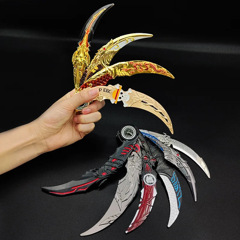 Rotating Metal Karambit with Stand – One Piece and Attack on Titan Game Model