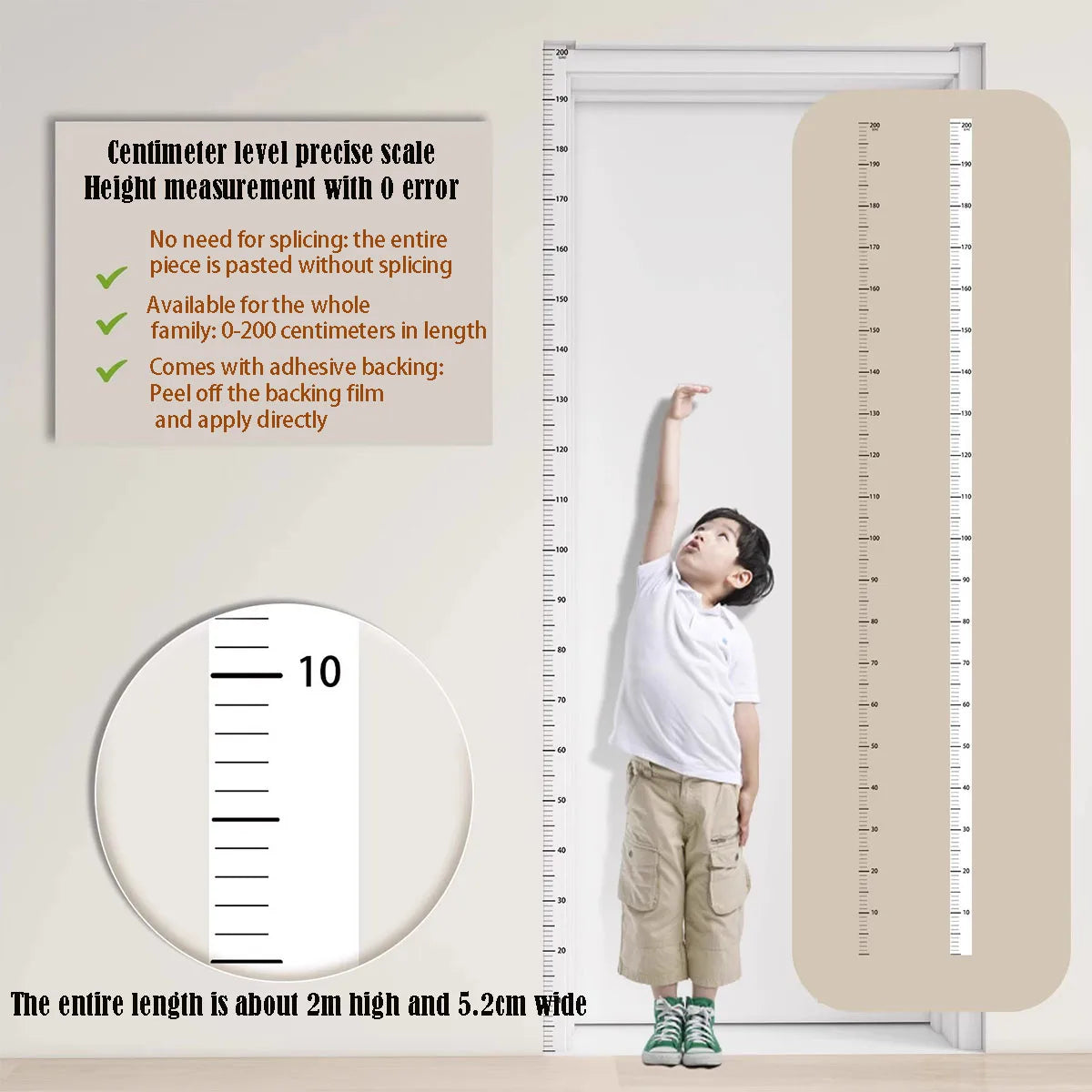 Waterproof Wall Height Chart Sticker – Self-Adhesive Ruler for Kids & Teens (0–200cm)