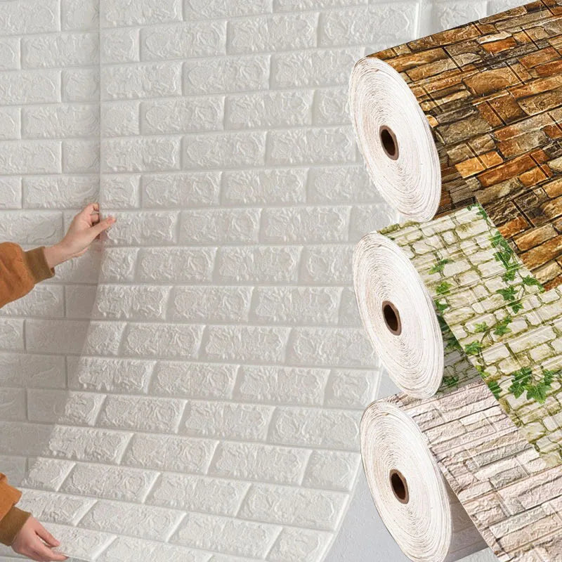 3D Brick Wall Stickers – Waterproof & Self-Adhesive Foam Wallpaper for Home Decoration (70cm Width)