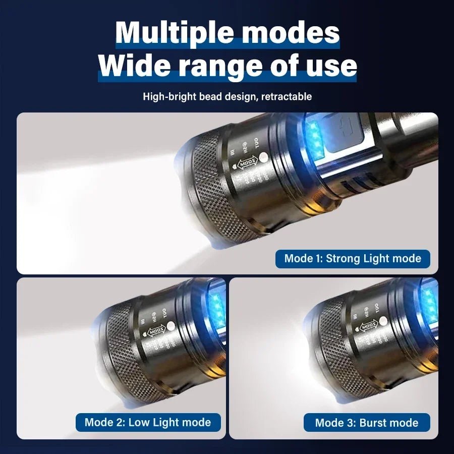 Tactical LED Flashlight 2000LM USB Zoom for Camping and Emergency