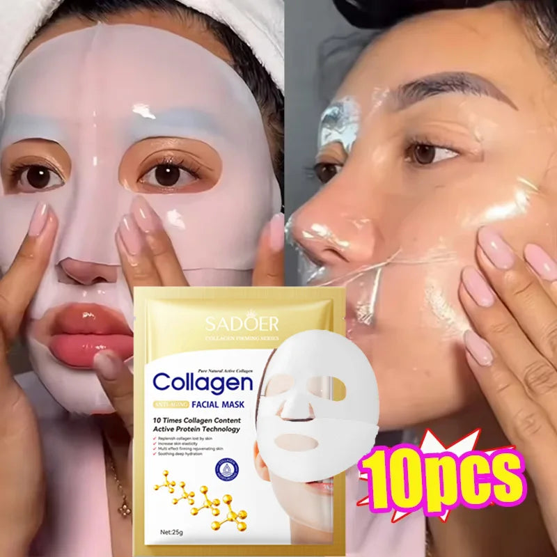 10PCS Collagen Anti-Wrinkle Facial Mask – Anti-Aging Moisturizing Brightening