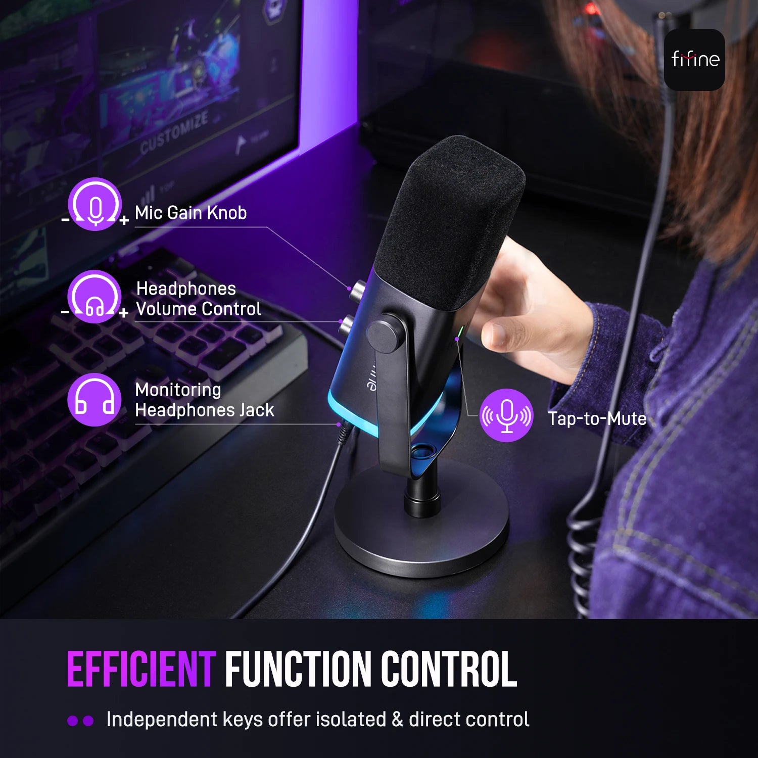 FIFINE AmpliGame-AM8 USB/XLR Dynamic Microphone with RGB