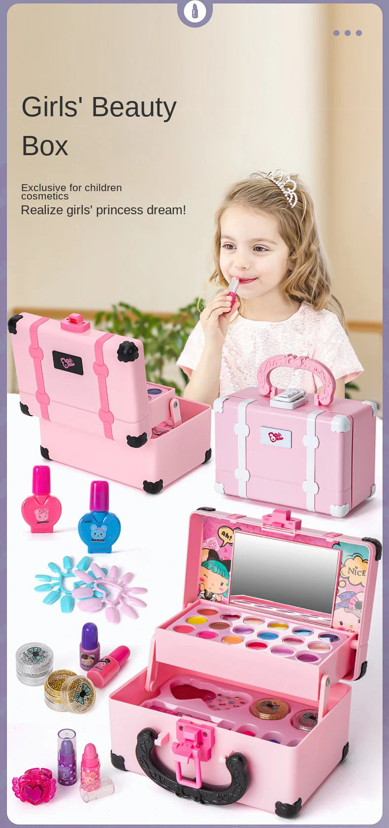 Kids Makeup Kit – Princess Toy Box with Lipstick and Eyeshadow