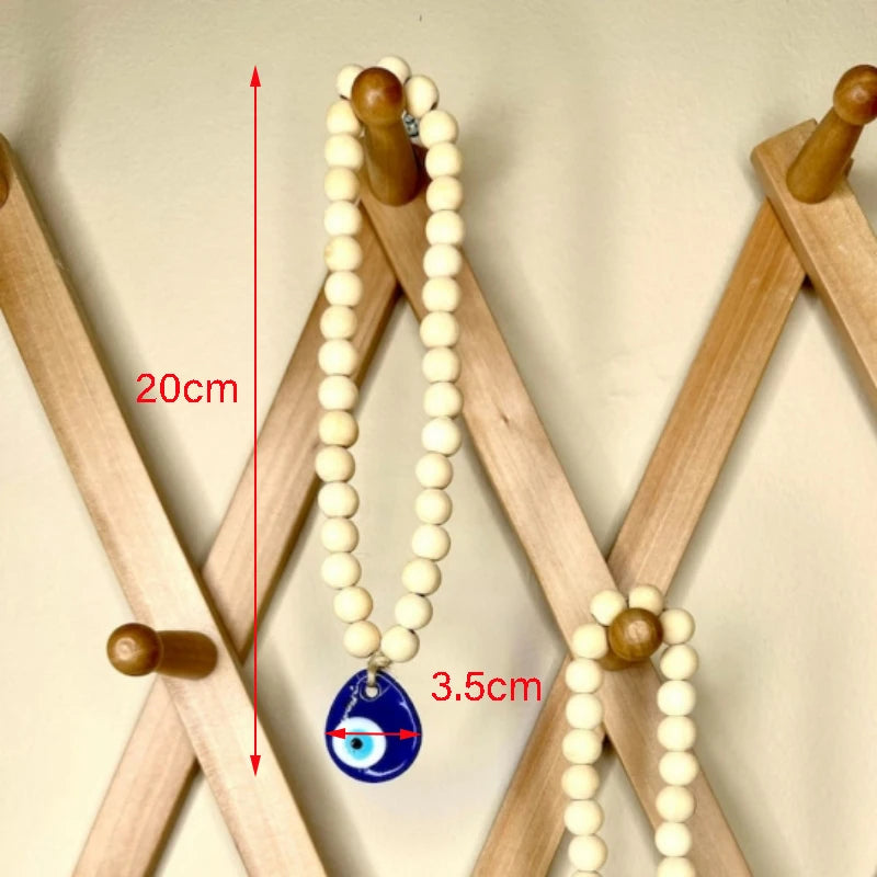 Evil Eye Pendant with Wooden Beads for Protection and Decoration