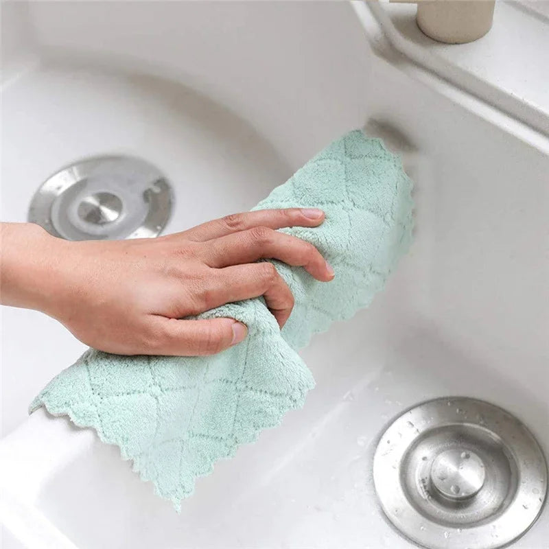 SuperSoft Microfiber Kitchen Towels – 5/10/20pcs Coral Velvet, Fast-Drying & Oil-Free Cleaning Cloths