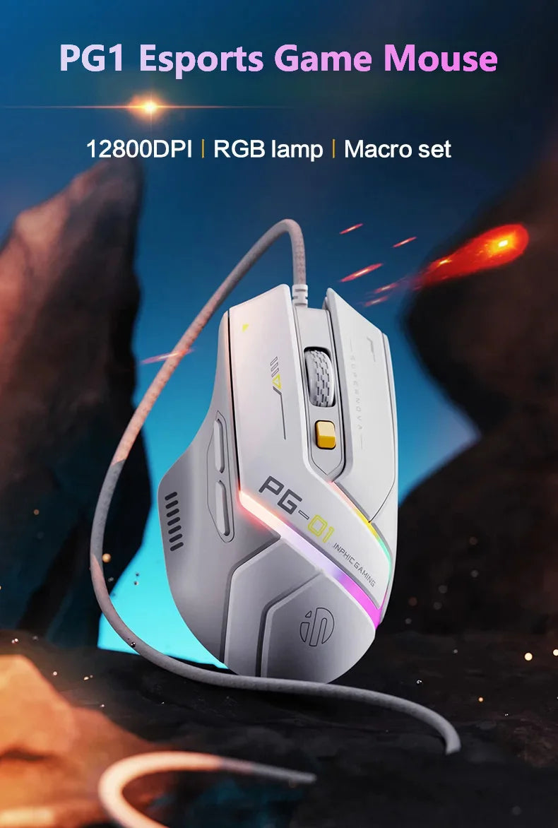 Inphic PG1 Wired Gaming Mouse with RGB & 12800 DPI