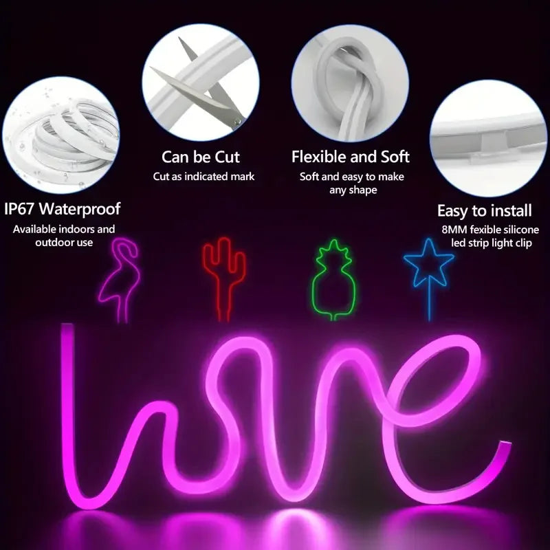 RGB Neon LED Strip with Bluetooth and Musical Synchronization – 5 to 30m