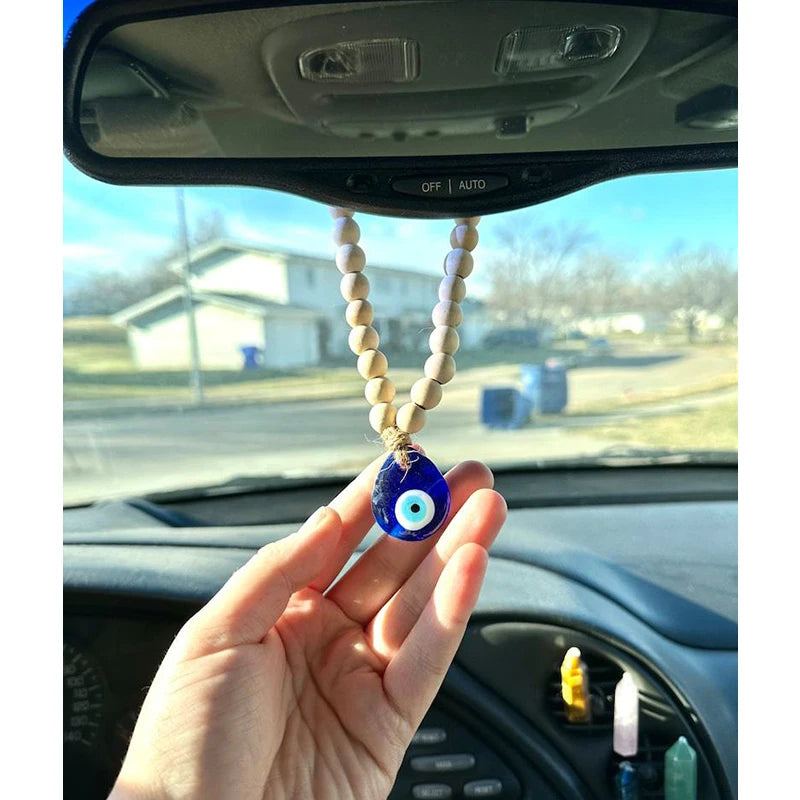 Evil Eye Pendant with Wooden Beads for Protection and Decoration