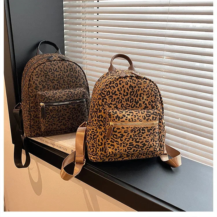 Leopard Print Knitted Backpack