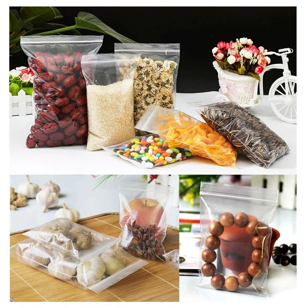 Multi-Size Resealable Ziplock Storage Bags – 100pcs
