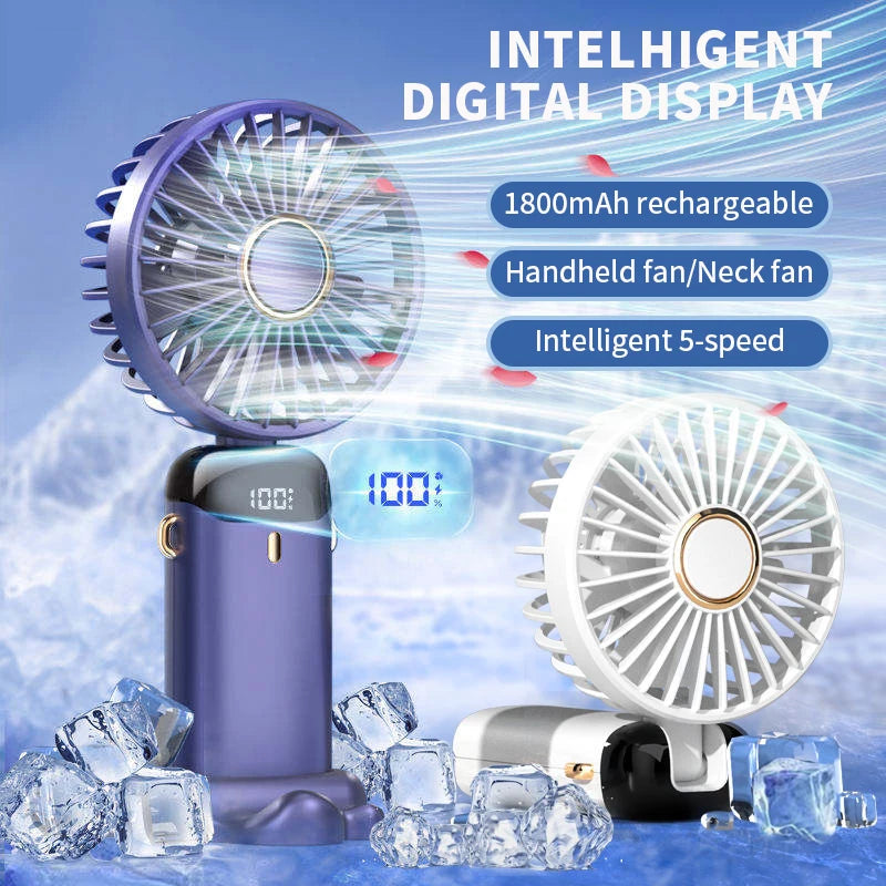 KUALOOL Foldable Mini USB Fan with 5 Speeds & Phone Stand