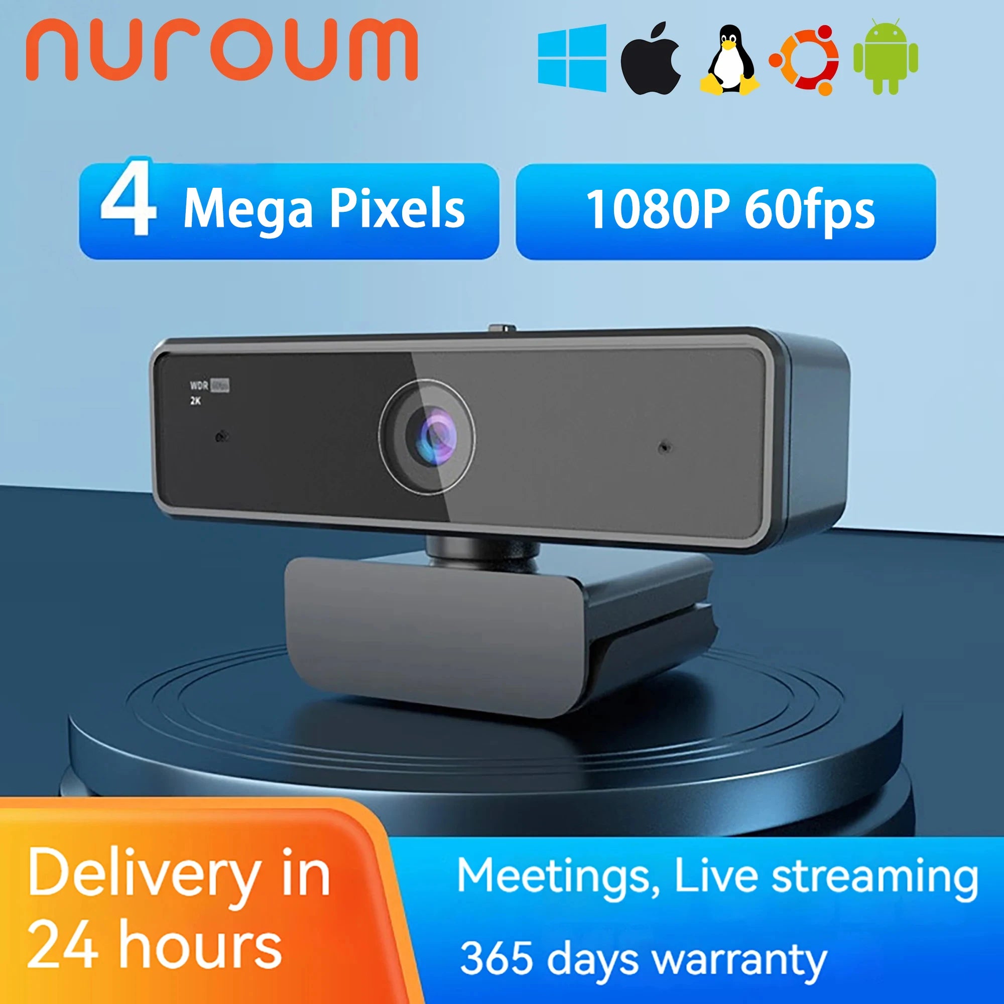 Nuroum V11 Webcam 1080p 60fps with Microphone for PC/Laptop