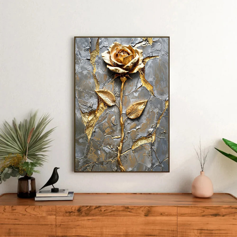 Golden Tree and Moon Canvas Painting – Asian Minimalist Style