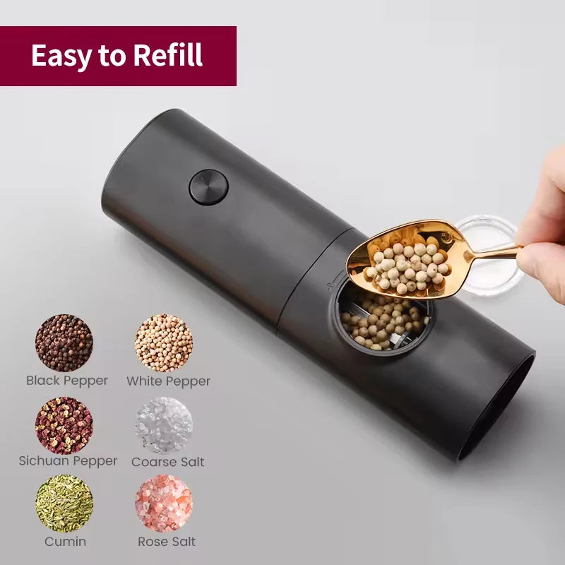 Sleek Electric Salt & Pepper Grinder Set – LED Light + Adjustable Coarseness