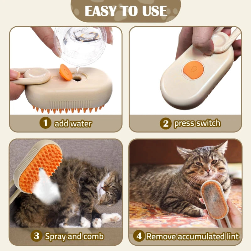 3-in-1 Steam Pet Brush – Groom, De-Shed & Massage