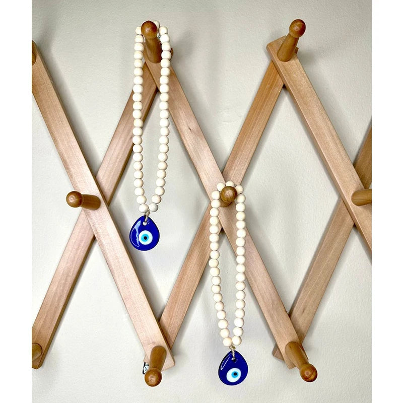 Evil Eye Pendant with Wooden Beads for Protection and Decoration