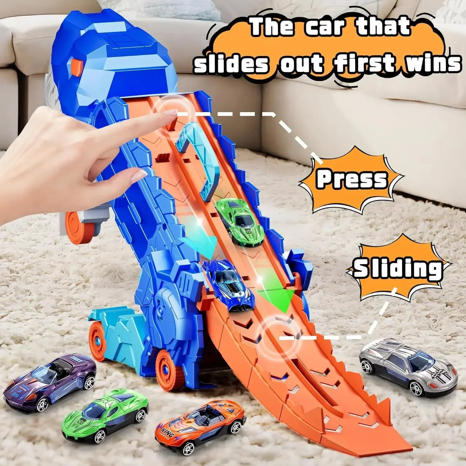 Dinosaur Truck with 4 Alloy Cars – Kids Toy
