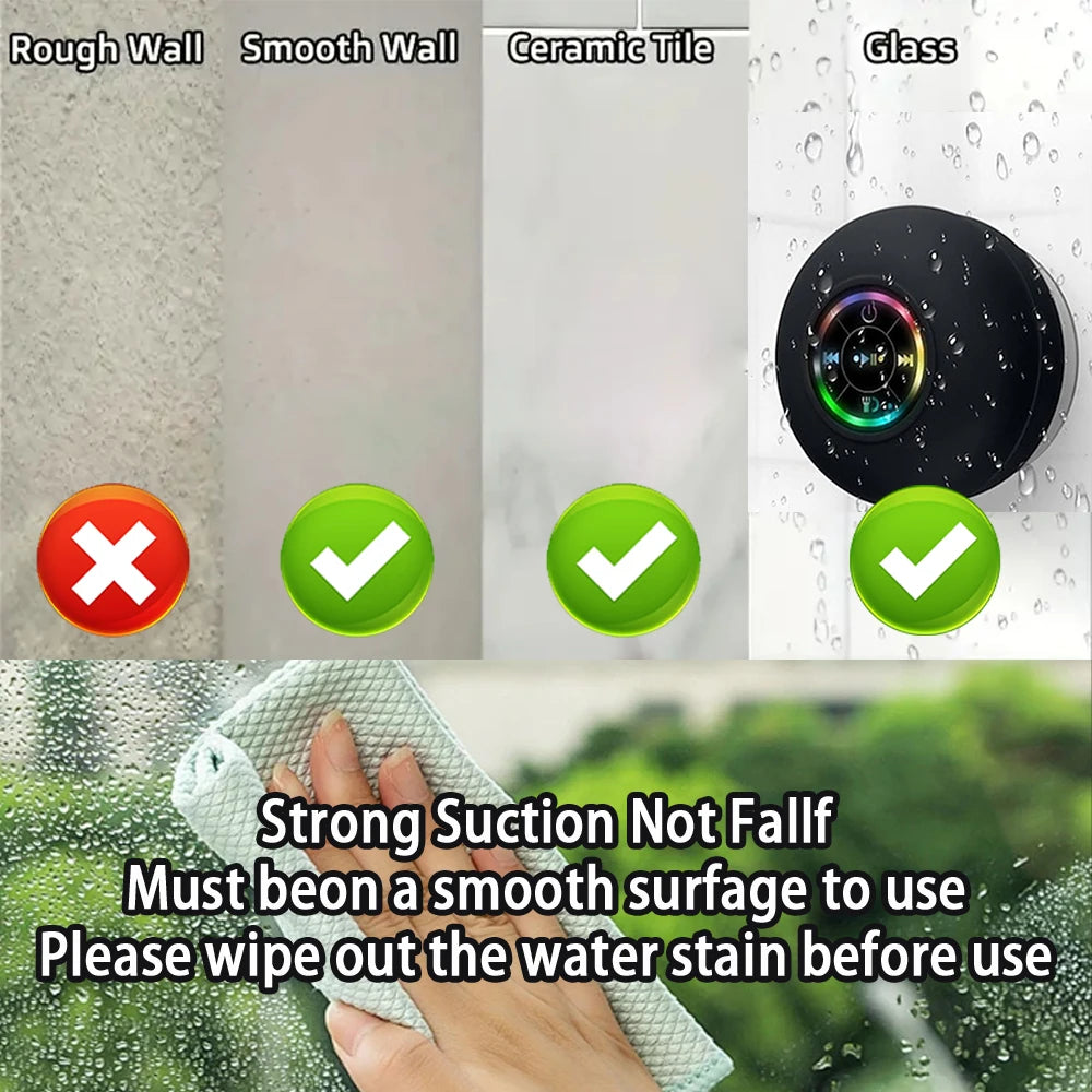 Waterproof Mini Bluetooth Speaker with LED Lights & Suction Cup