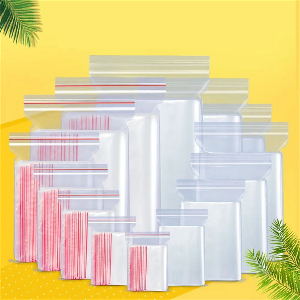 Multi-Size Resealable Ziplock Storage Bags – 100pcs