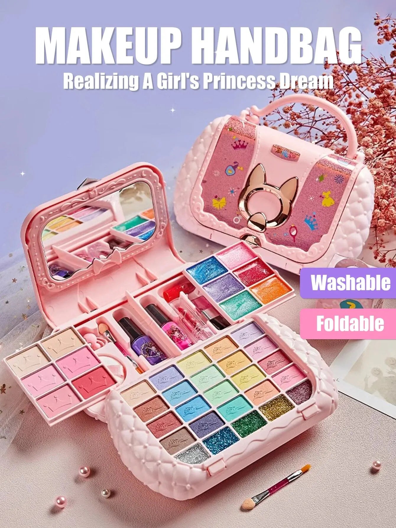 Kids Makeup Kit with Mirror – Safe and Washable Beauty Toy
