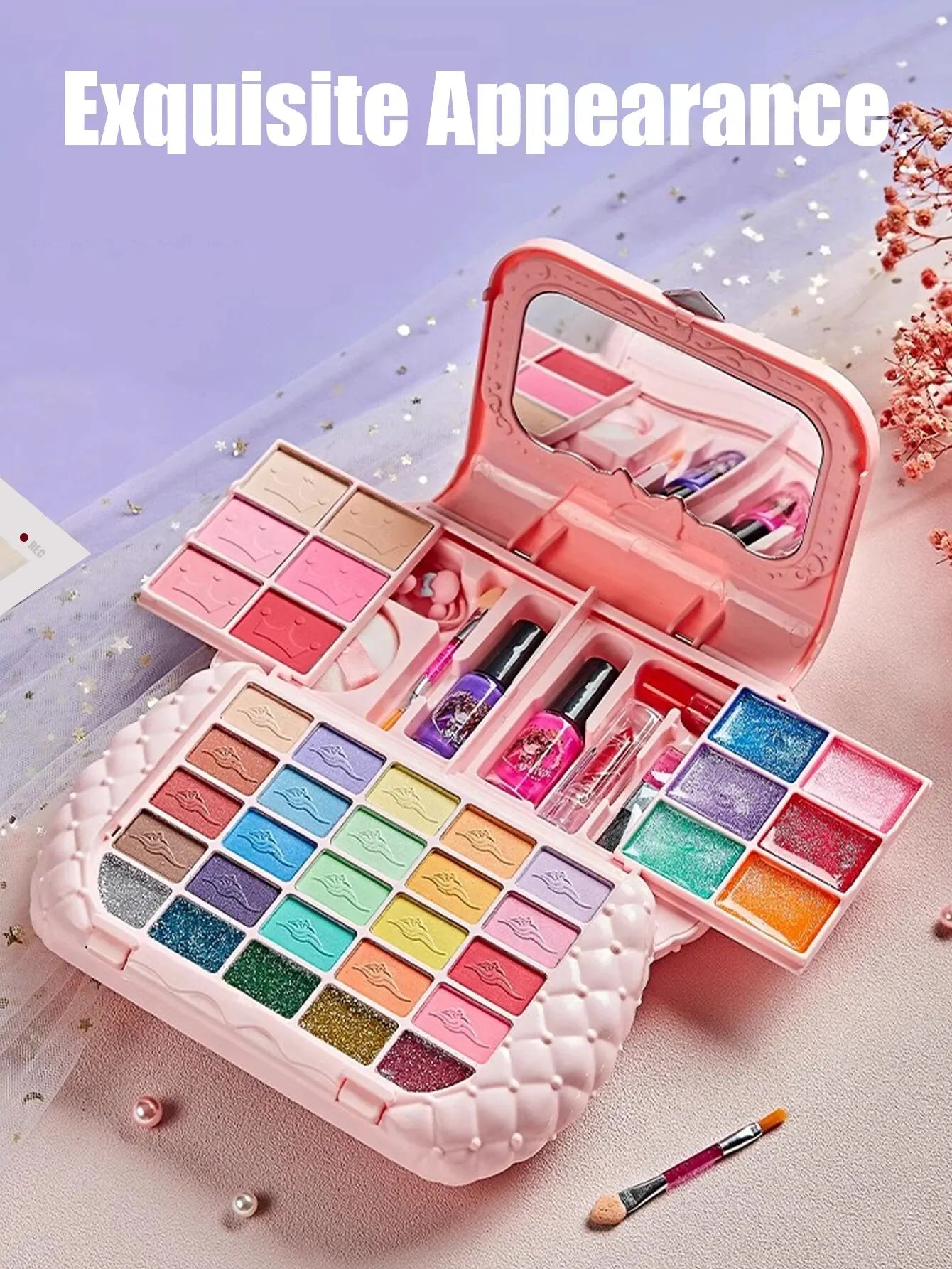 Kids Makeup Kit with Mirror – Safe and Washable Beauty Toy