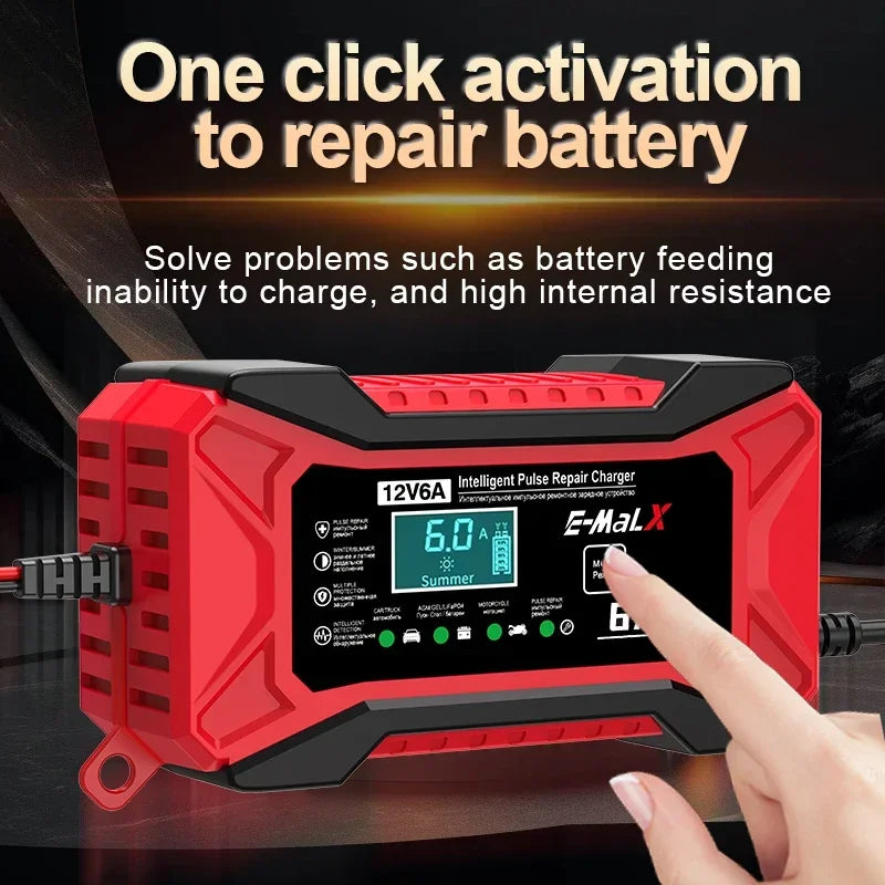 Smart 12V 6A Car Battery Charger & Pulse Repair