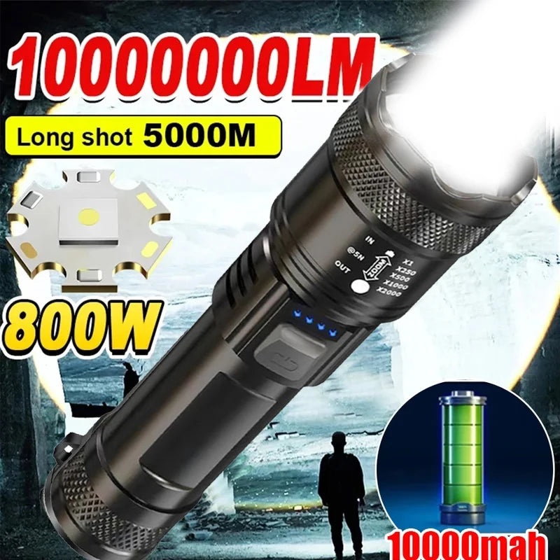 Tactical LED Flashlight 2000LM USB Zoom for Camping and Emergency