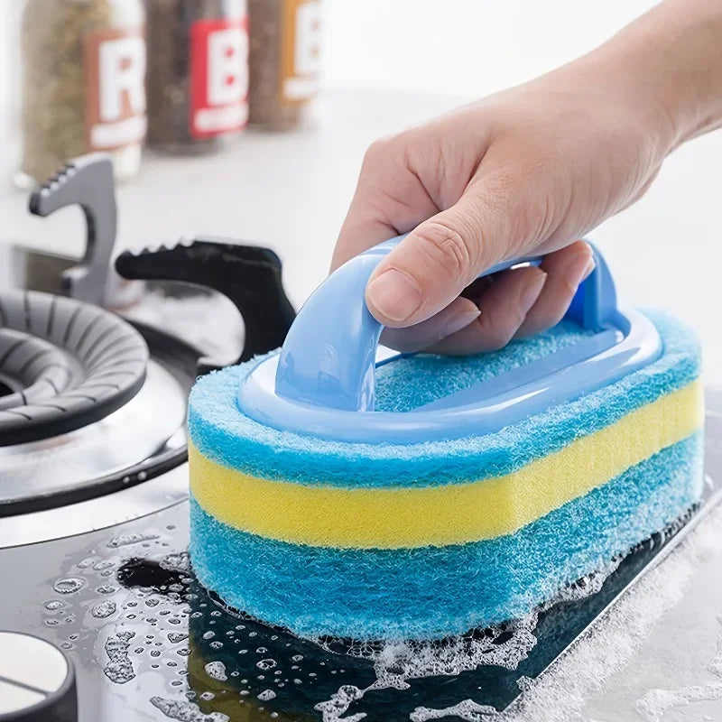 Durable Scrub Sponge Brush with Handle – For Kitchen, Bathroom & Household Cleaning