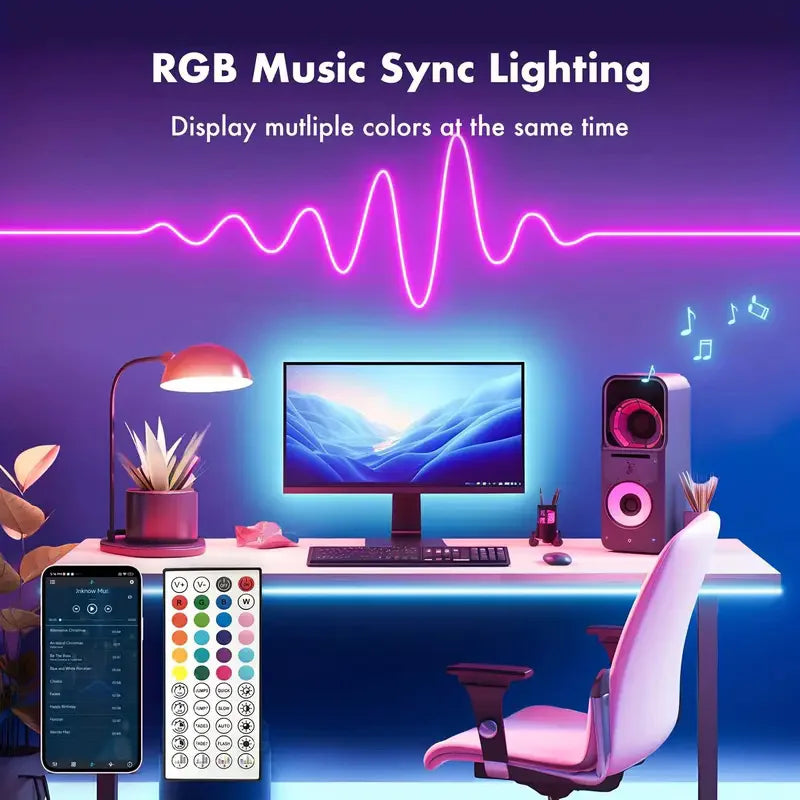 RGB Neon LED Strip with Bluetooth and Musical Synchronization – 5 to 30m