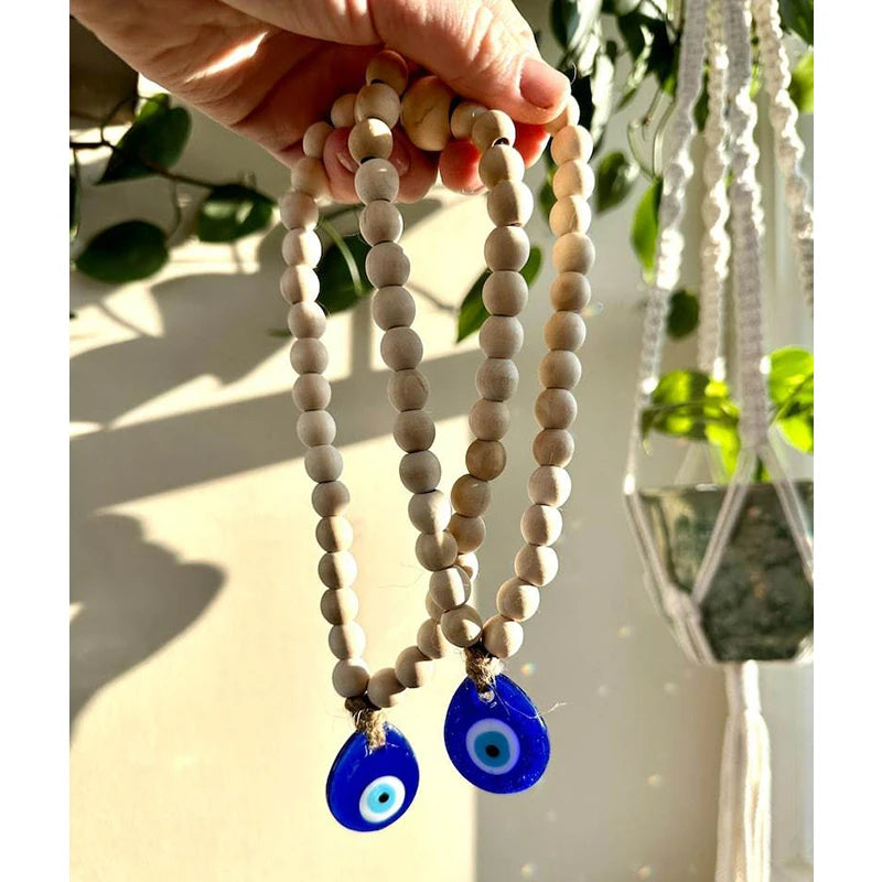 Evil Eye Pendant with Wooden Beads for Protection and Decoration