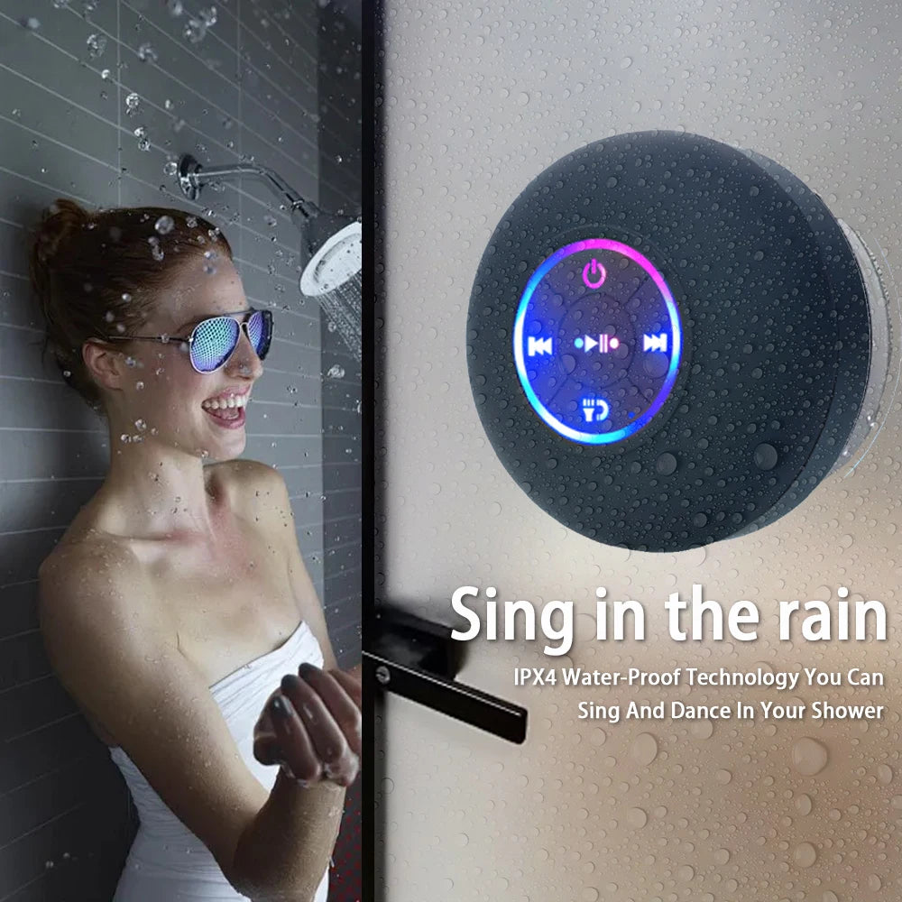 Compact Waterproof Bluetooth Speaker with LED & Suction Cup