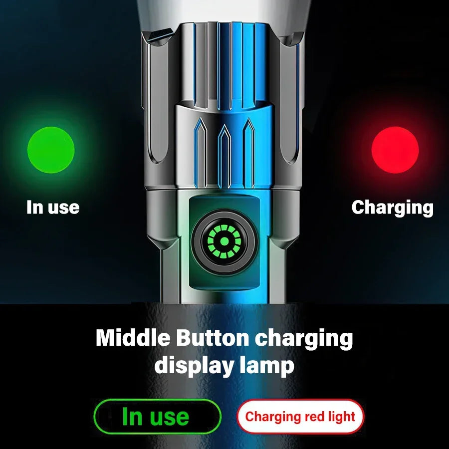 Tactical LED Flashlight 2000LM USB Zoom for Camping and Emergency