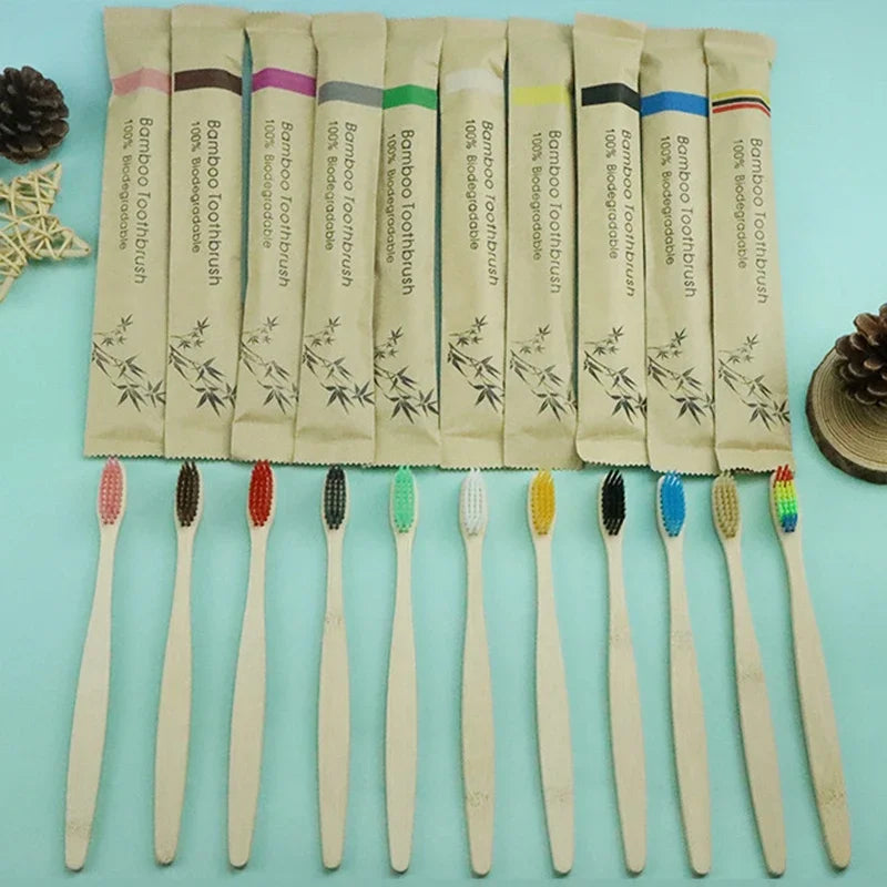 10-Pack Eco Bamboo Toothbrush Set – Soft & Natural Care