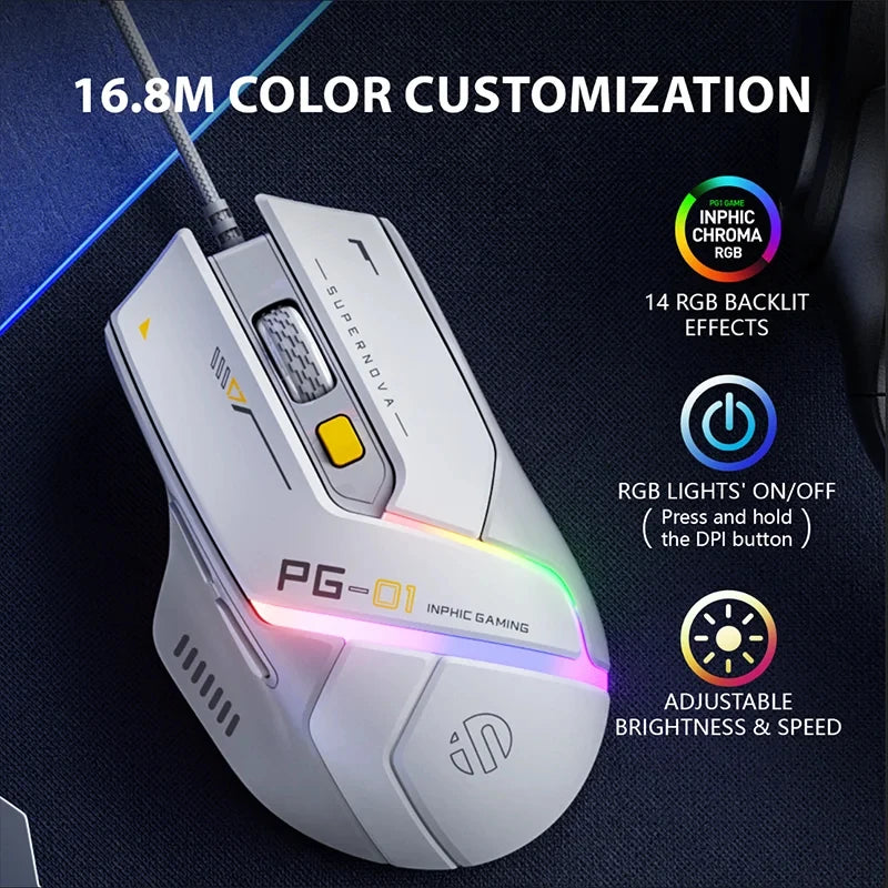 Inphic PG1 Wired Gaming Mouse with RGB & 12800 DPI