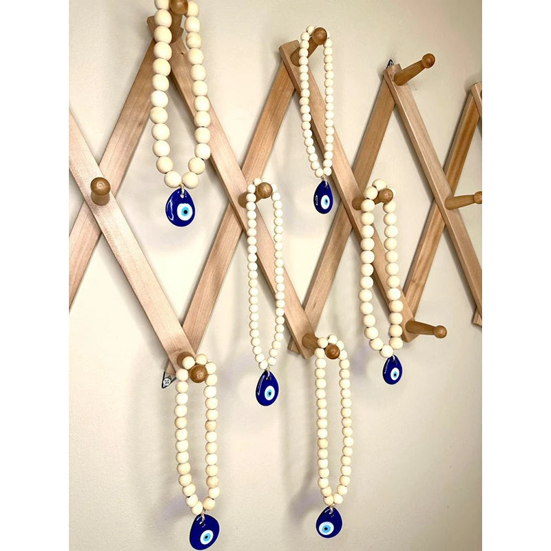 Evil Eye Pendant with Wooden Beads for Protection and Decoration