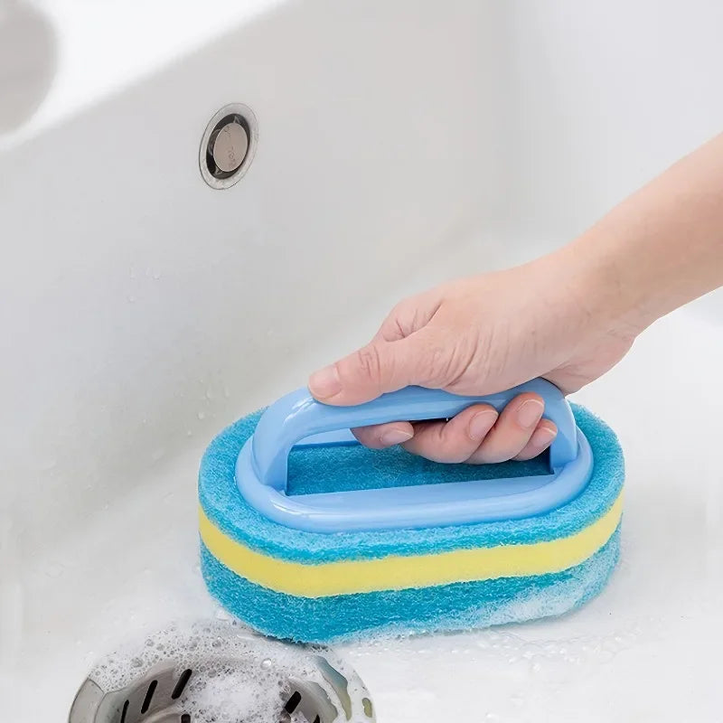 Durable Scrub Sponge Brush with Handle – For Kitchen, Bathroom & Household Cleaning