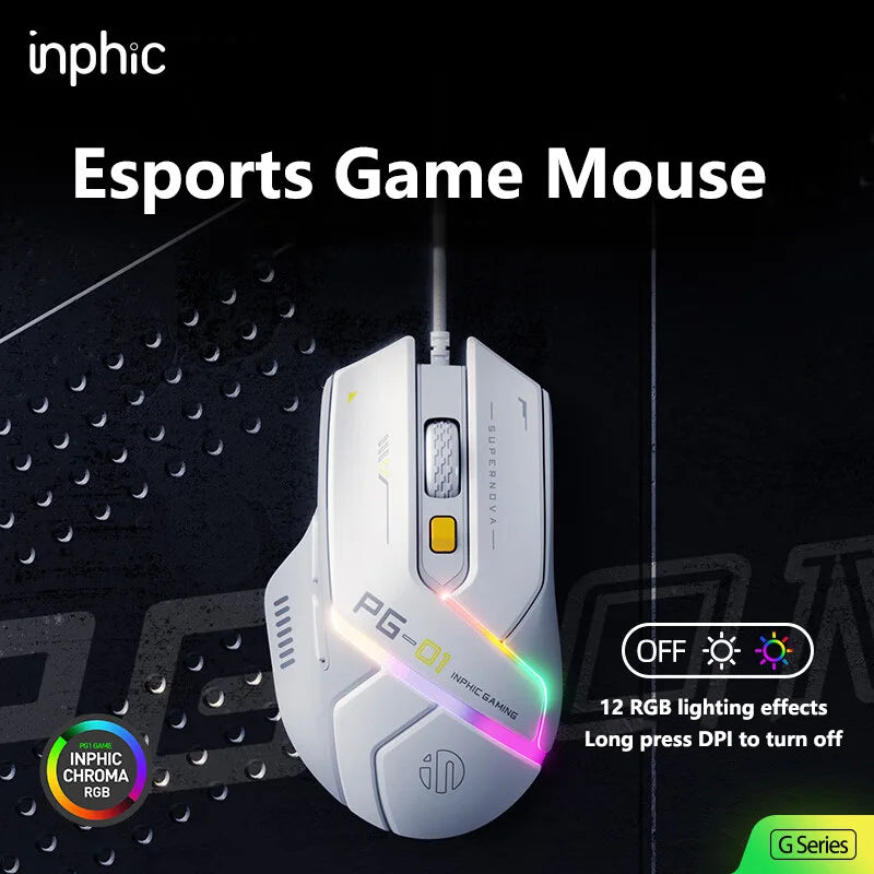 Inphic PG1 Wired Gaming Mouse with RGB & 12800 DPI