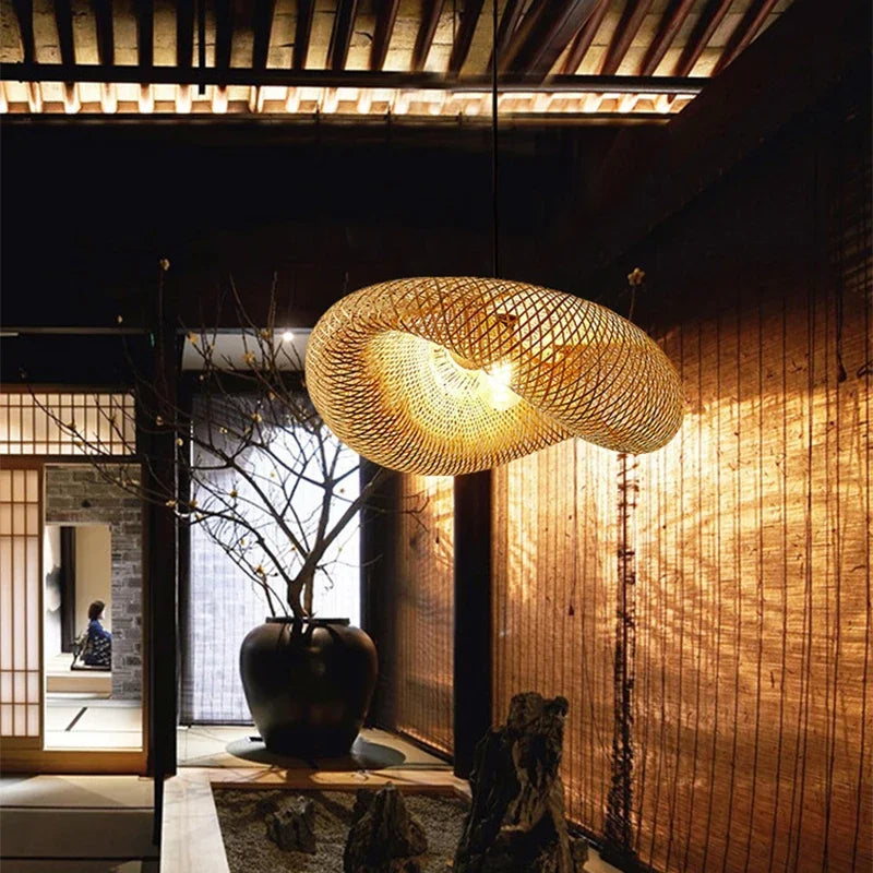 Handwoven Bamboo Pendant Lamp – Chinese Style Hanging Light for Home & Restaurants