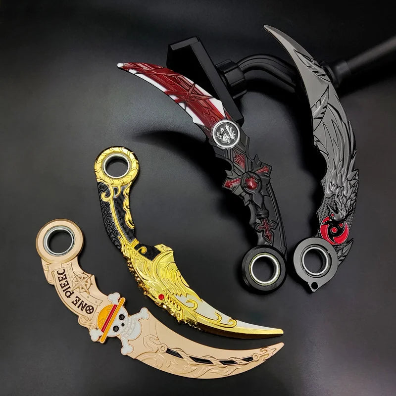Rotating Metal Karambit with Stand – One Piece and Attack on Titan Game Model