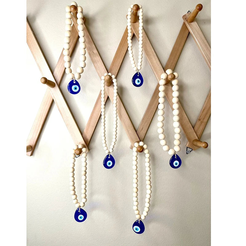 Evil Eye Pendant with Wooden Beads for Protection and Decoration