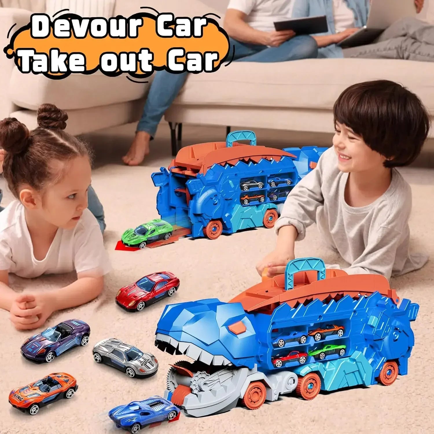 Dinosaur Truck with 4 Alloy Cars – Kids Toy
