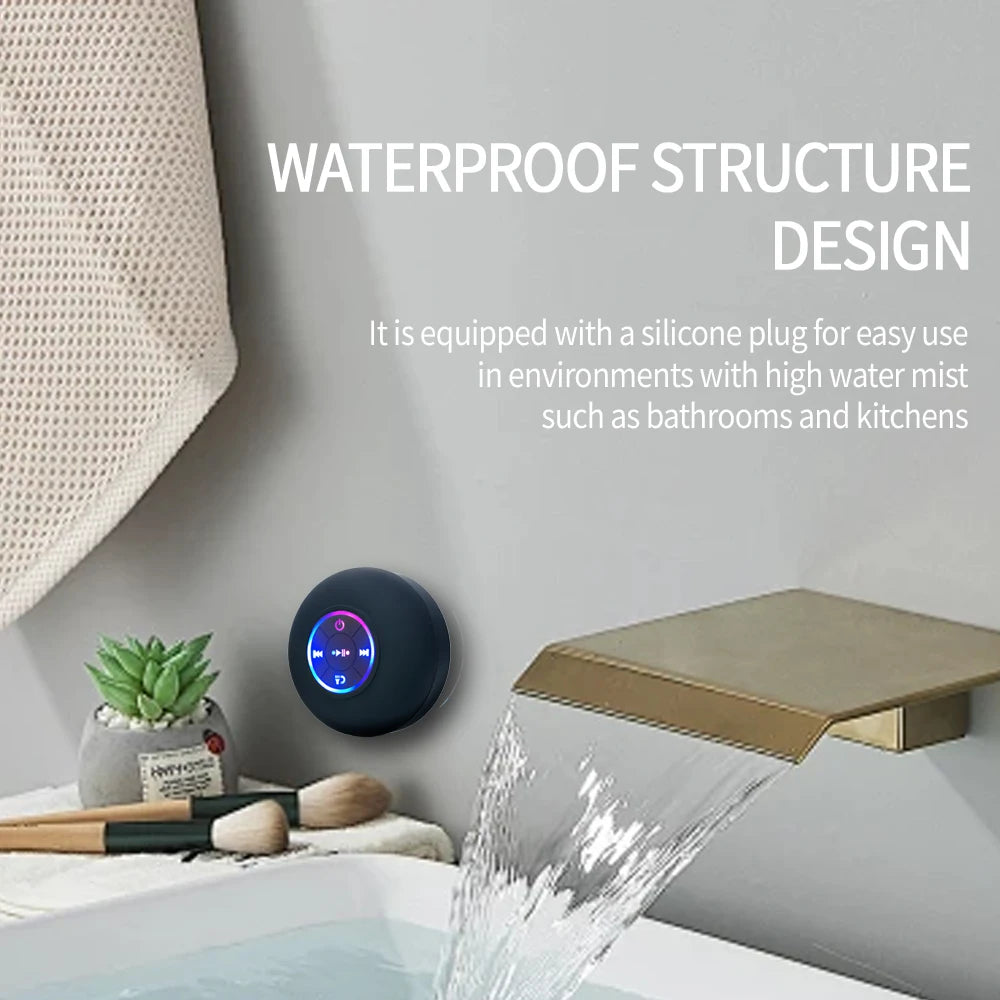 Compact Waterproof Bluetooth Speaker with LED & Suction Cup