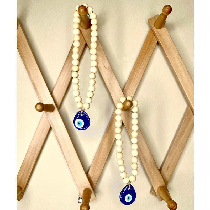 Evil Eye Pendant with Wooden Beads for Protection and Decoration