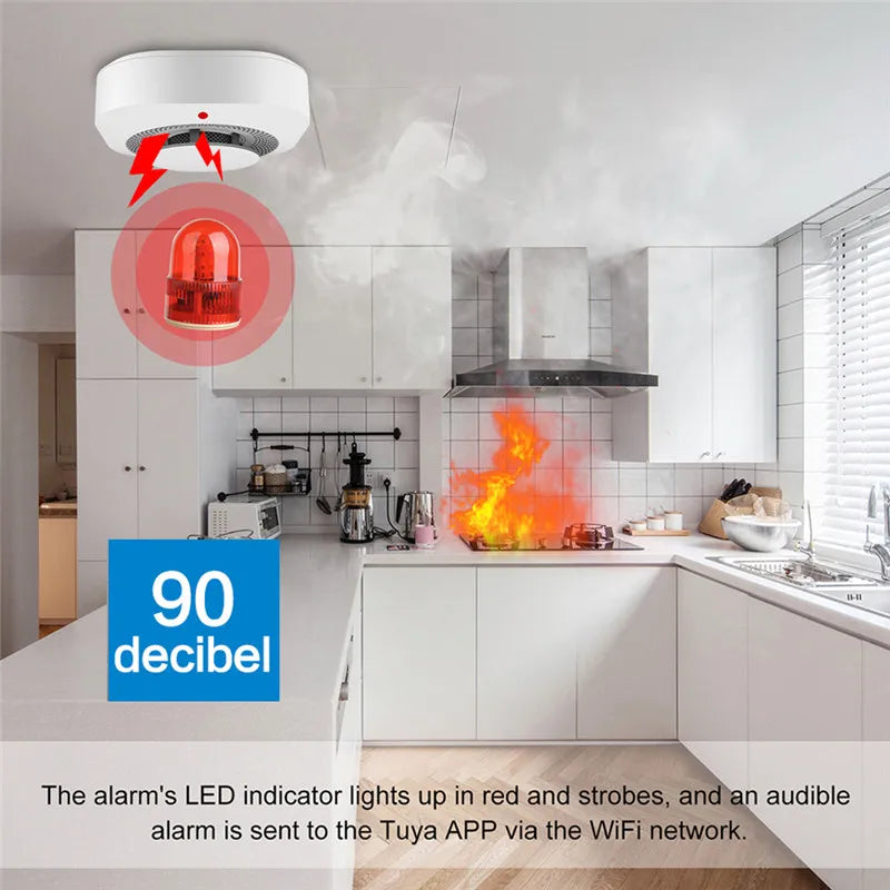 Smart Wi-Fi Smoke Detector with Audible Alarm – Compatible with Tuya Smart Life
