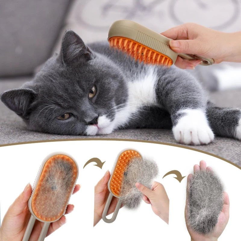 3-in-1 Steam Pet Brush – Groom, De-Shed & Massage
