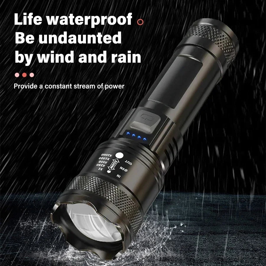 Tactical LED Flashlight 2000LM USB Zoom for Camping and Emergency